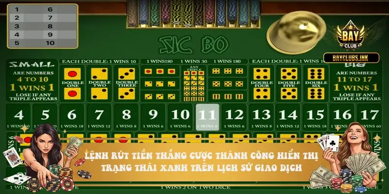 Lệnh rút tiền thắng cược thành công hiển thị trạng thái xanh trên lịch sử giao dịch Lệnh rút tiền thắng cược thành công hiển thị trạng thái xanh trên lịch sử giao dịch